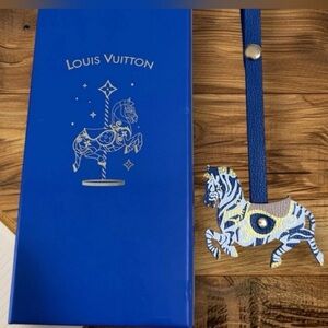 Louis Vuitton Blue and White Zebra Bag Charm with Gold Hardware